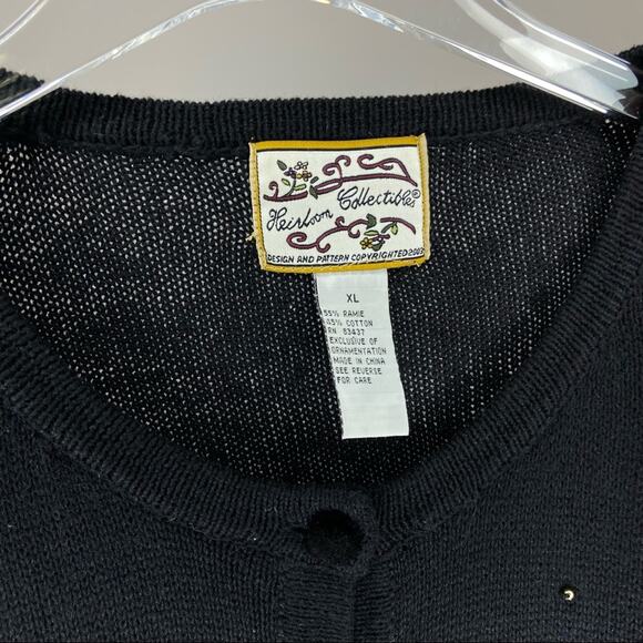 Vintage 2003 Heirloom Collectables Knit Cardigan Sweater Beaded Poinsettia XL - Picture 4 of 5